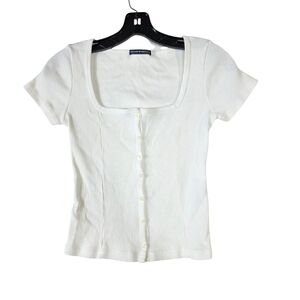 Brandy Melville ribbed square neck button down cropped top